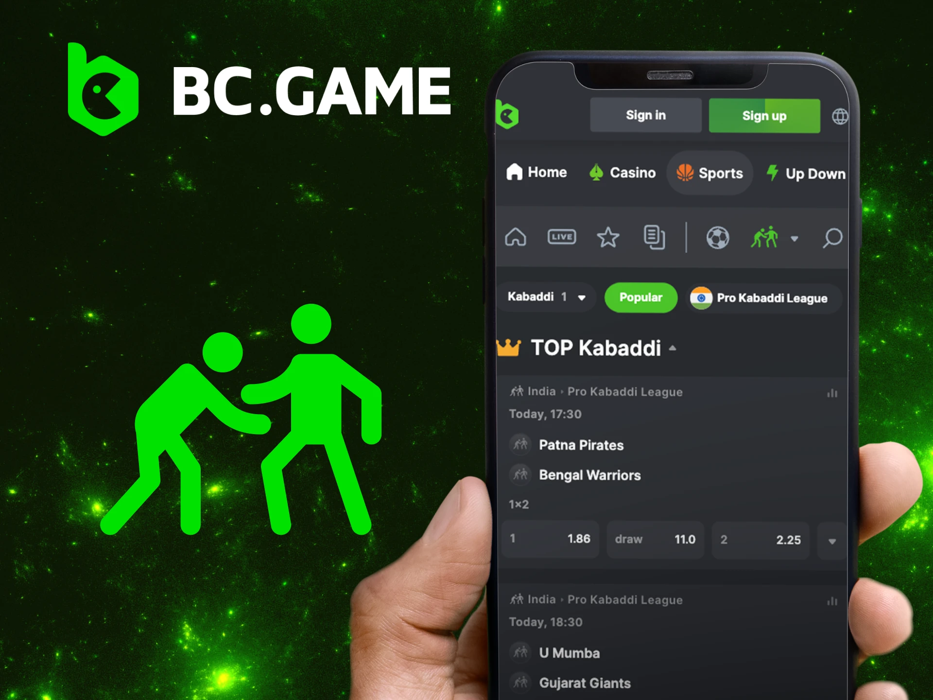 Kabaddi betting in the BCGame apk.