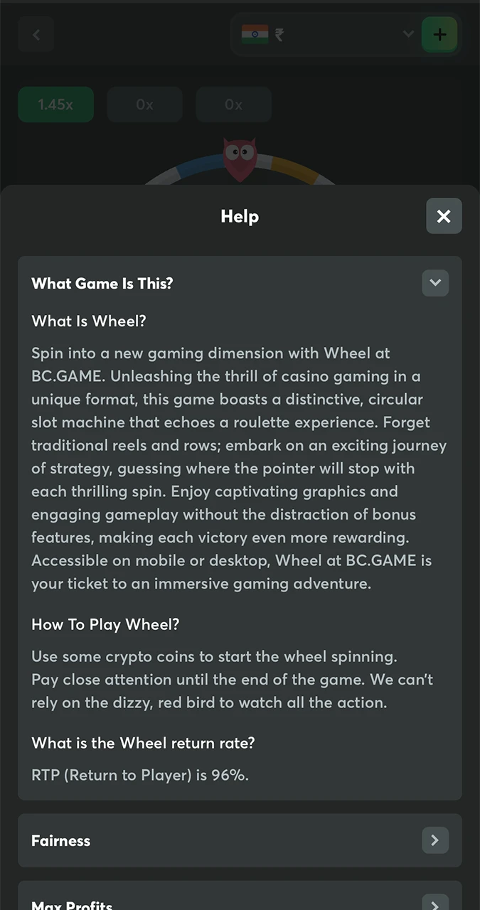 Learn about the main features of the Wheel game from BC Game Casino.