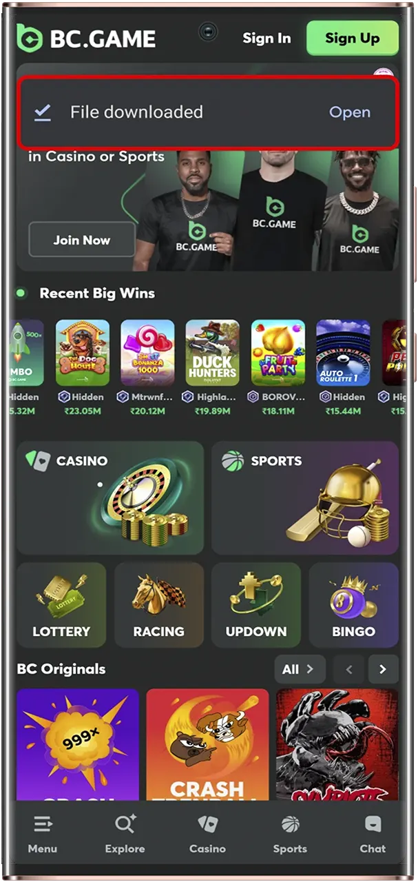 Download the BC Game APK file and wait for the download to complete.