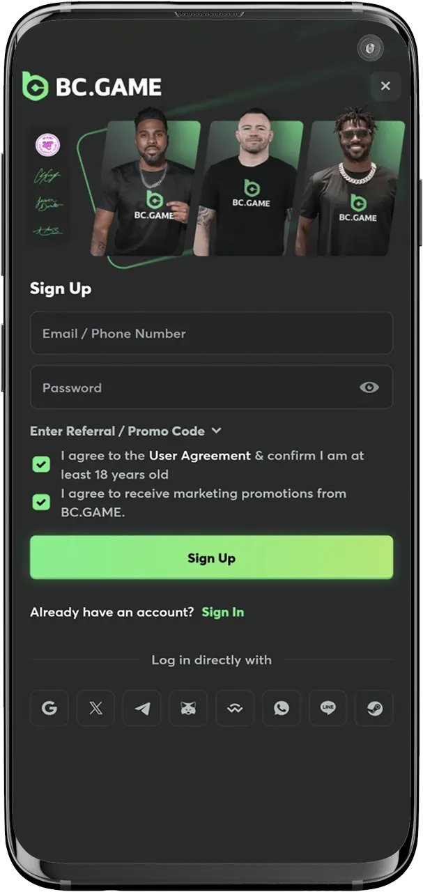 Register or log in to your BC Game account to start placing bets.
