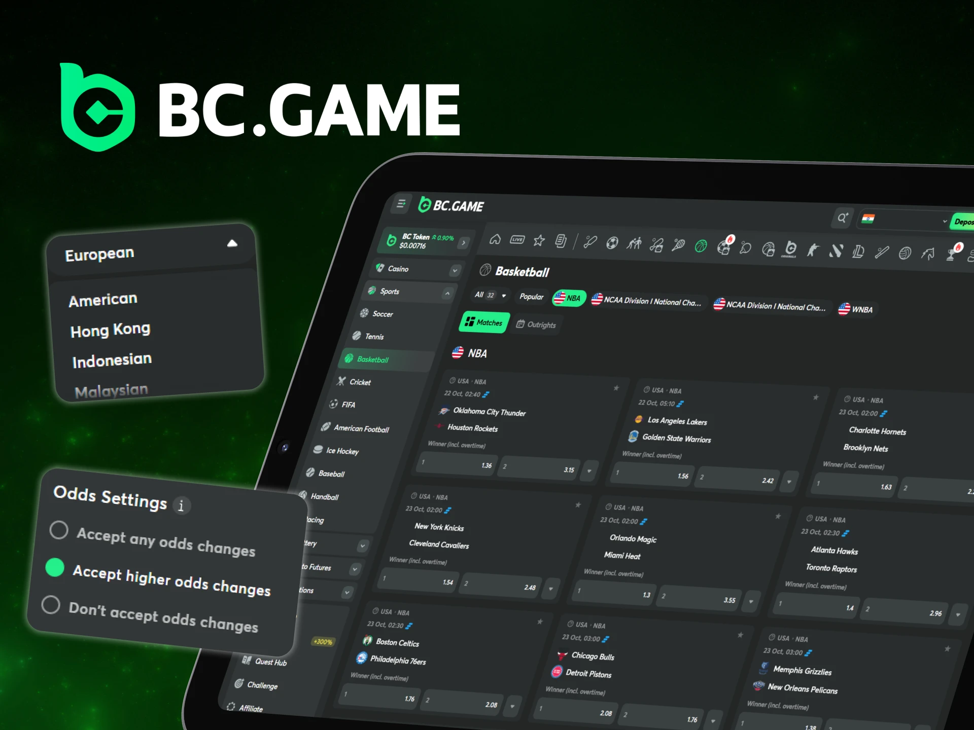 See the betting odds available at BC Game.