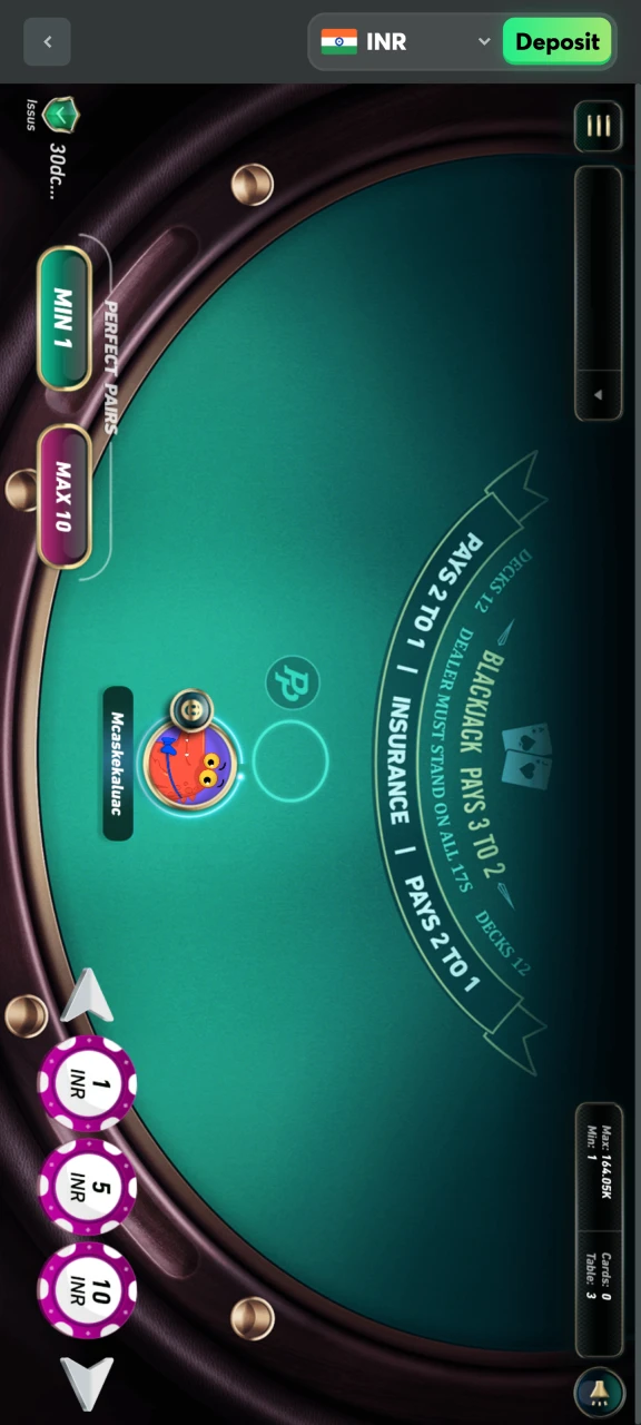 Place bets on BC Game's blackjack game.