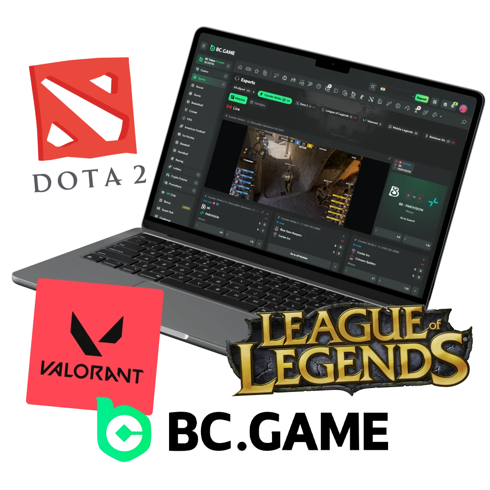 Select any game in the eSports section to bet on BC Game.