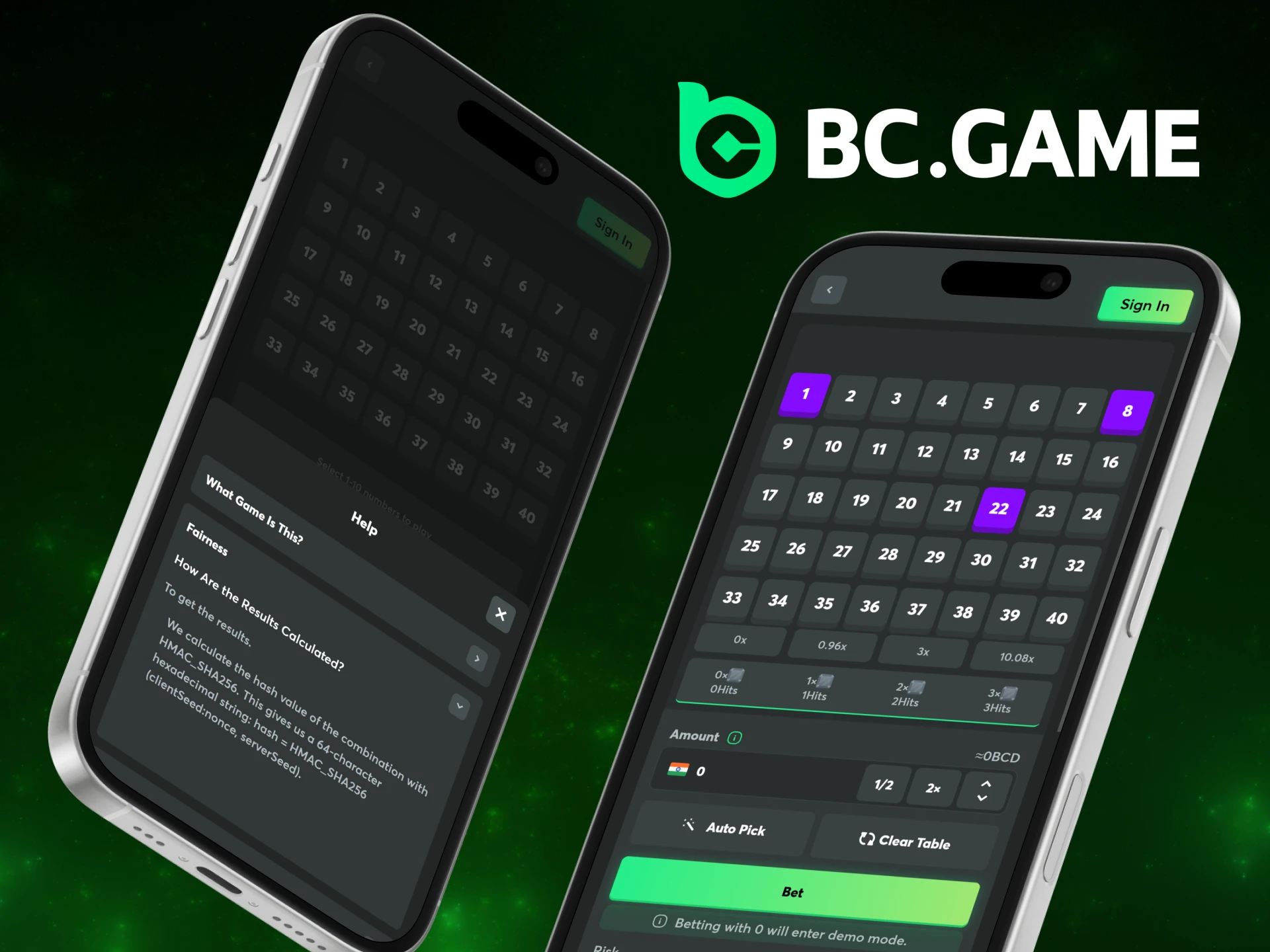 Read about the fairness of BC Game's Keno game.