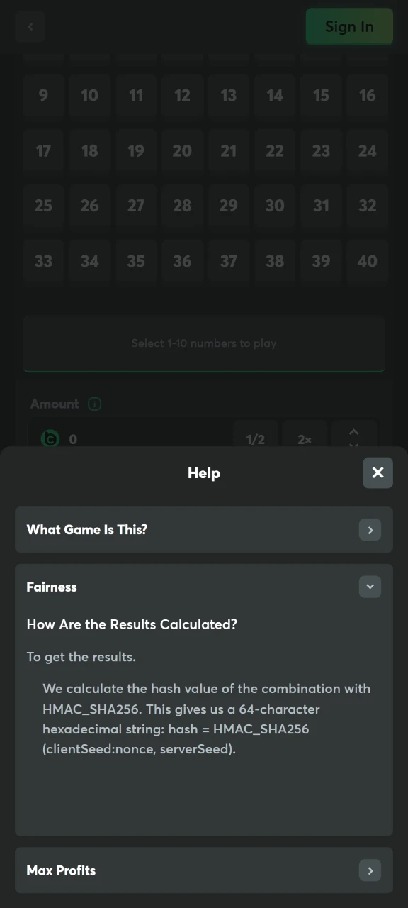 BC Game's Keno game is a fair game for players.