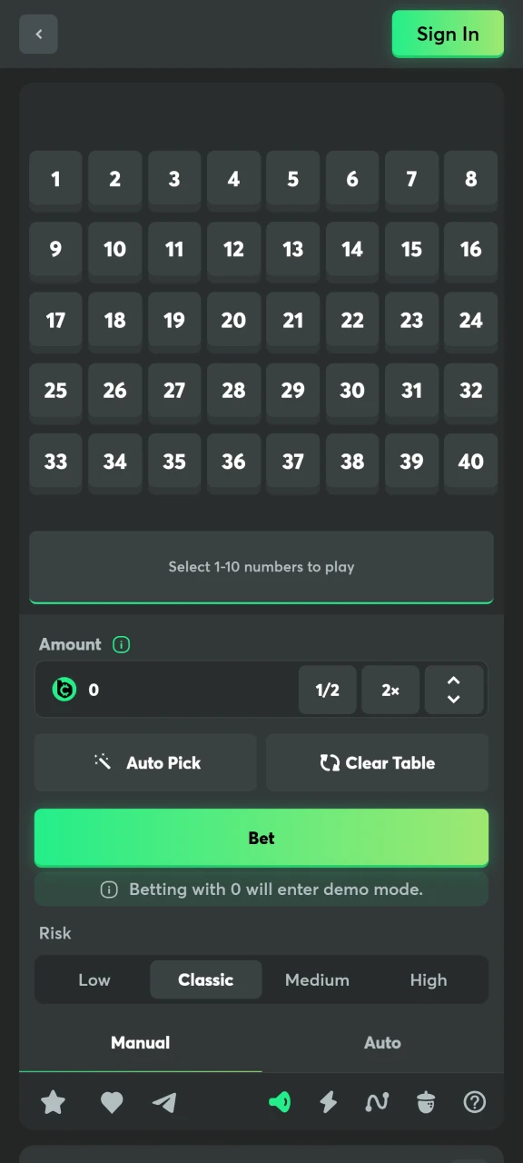 Check out the Keno game interface at BC Game.