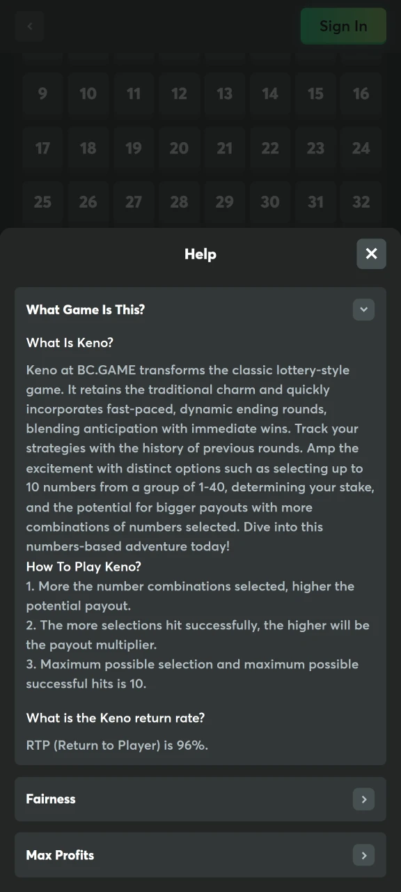 Check out the information about the Keno game at BC Game.