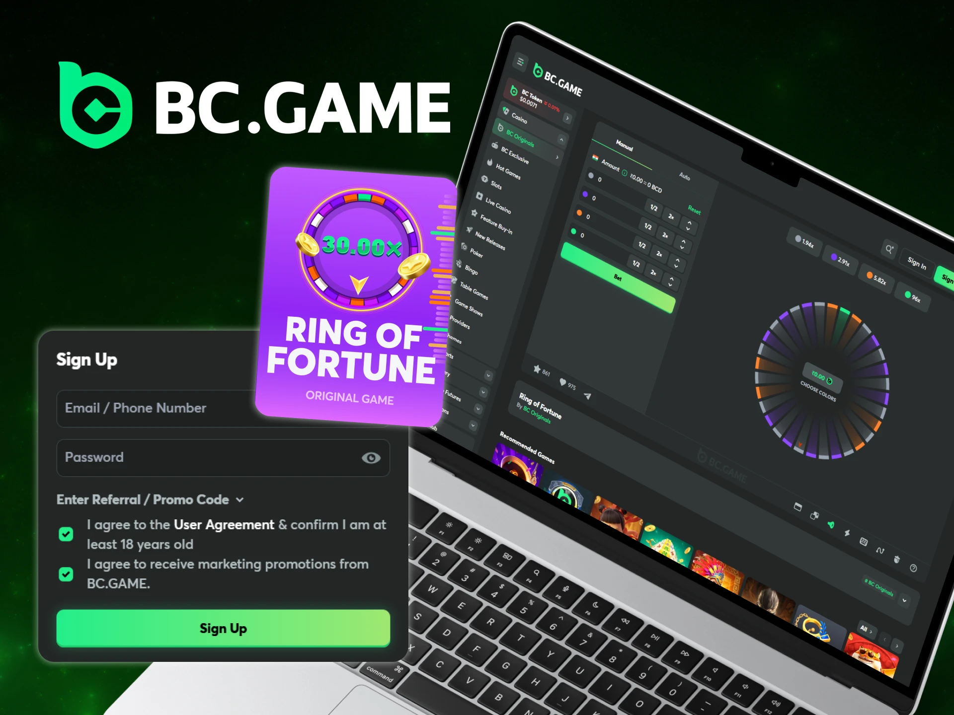 Register at BC Game to play Ring of Fortune.