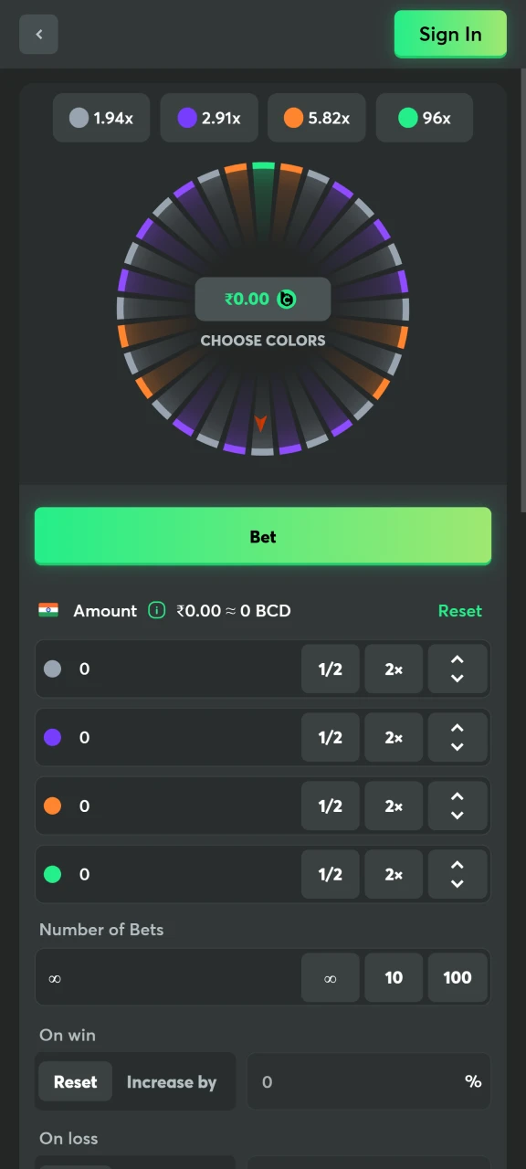 Place auto-bets in the Ring of Fortune game at BC Game.