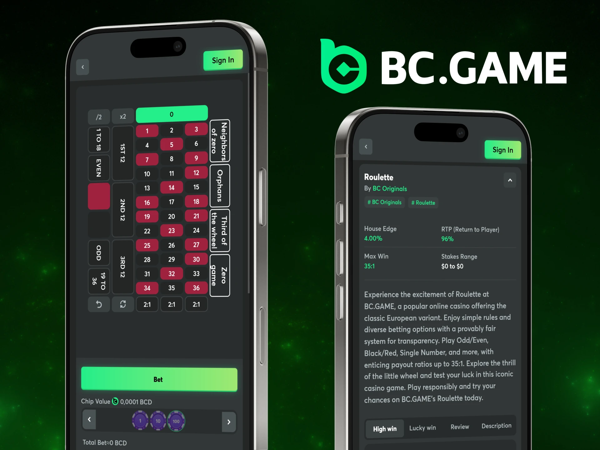 In the BC Game app, you can play Roulette.