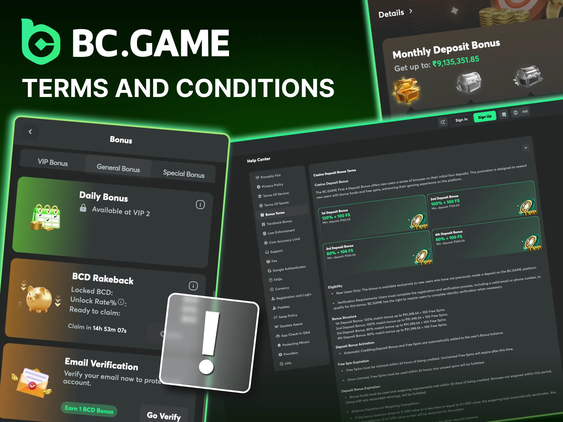 What are the terms and conditions for receiving bonuses on the BC Game website.
