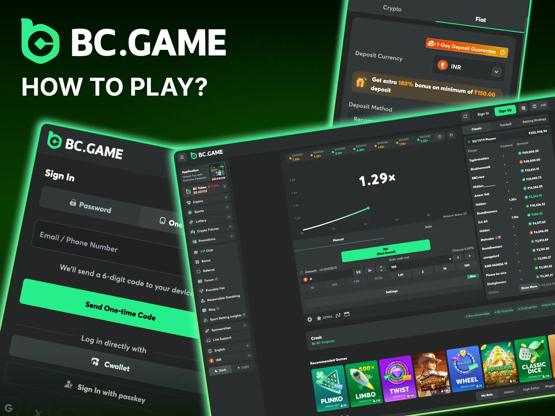 Instructions on how to start playing crash games on the BC Game casino website.