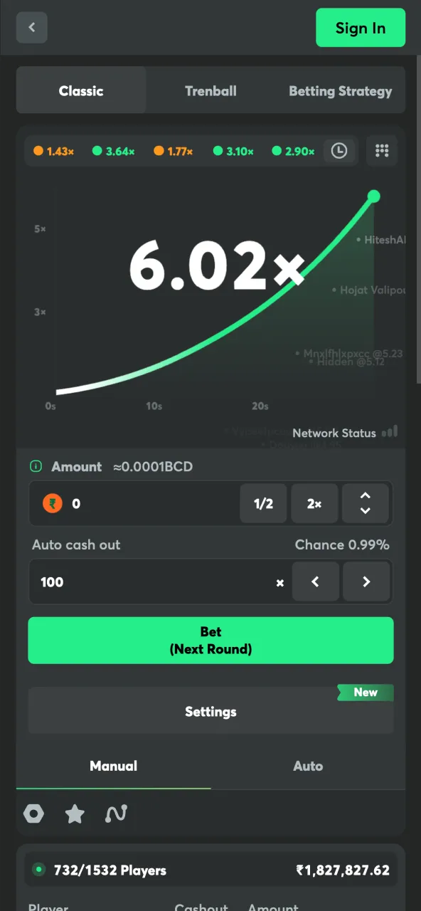 Classic Crash view presented on the BC Game gaming page.