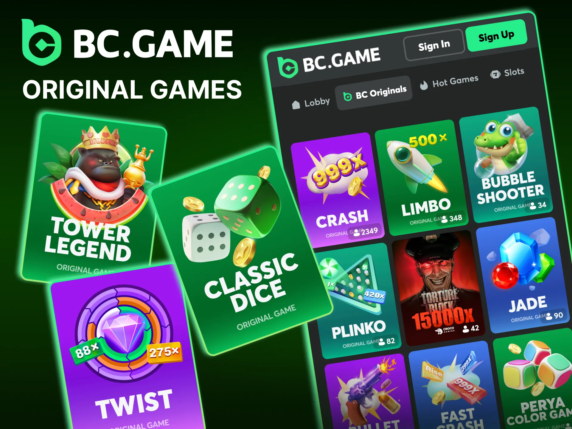 The site features original BC Game titles.