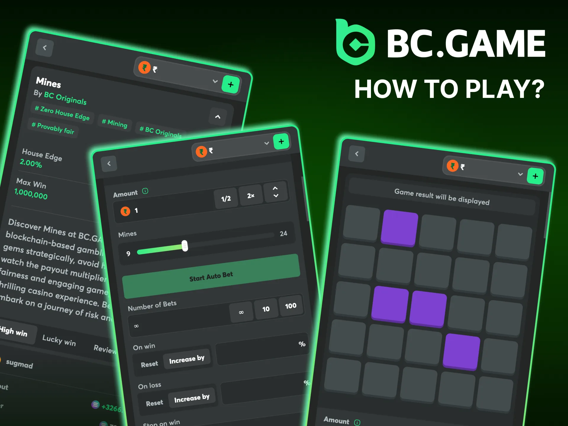 Sign up for BC Game, open Mines, choose a mode and start playing.