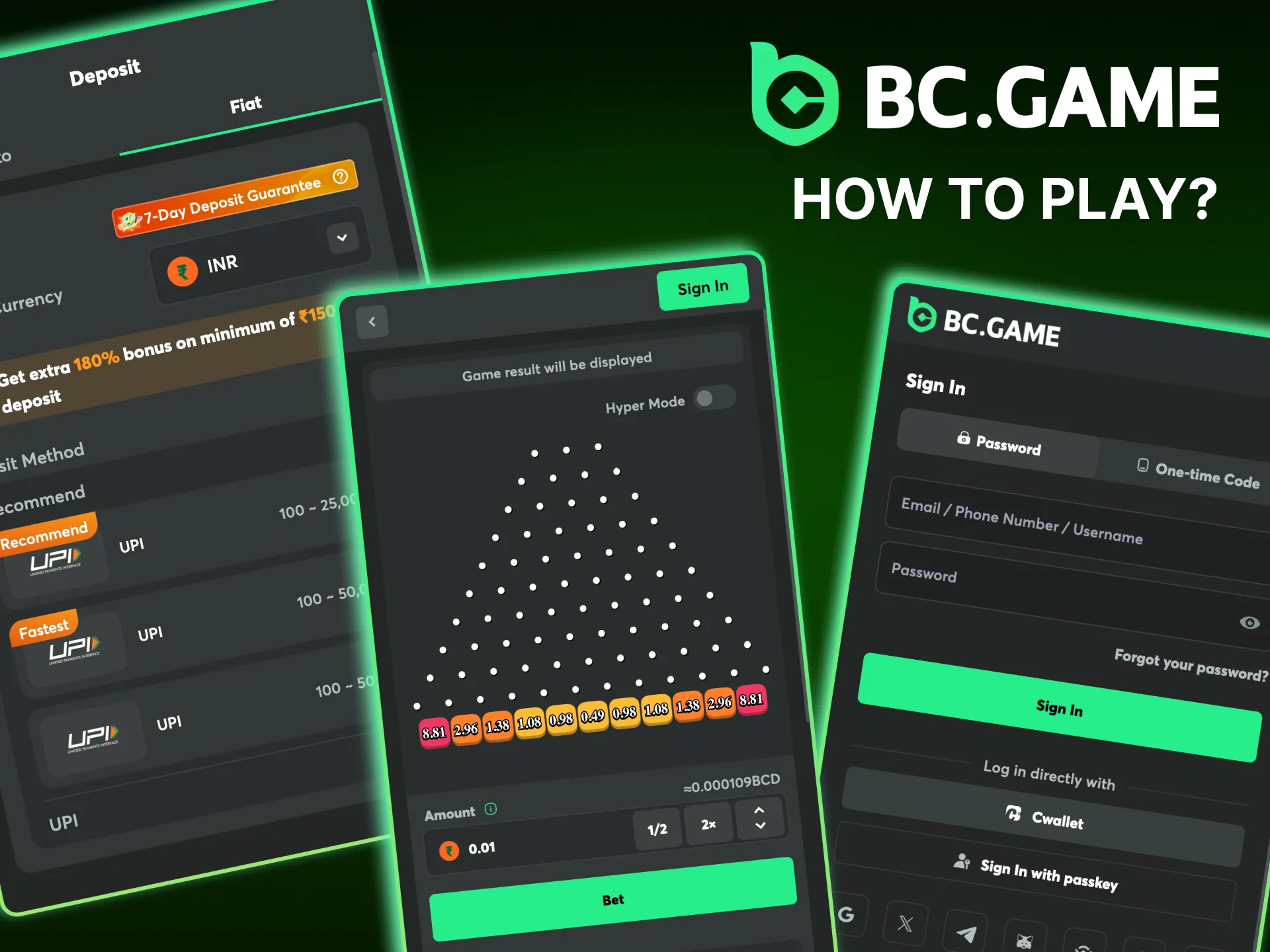 Join BC Game, find Plinko and start the ball.